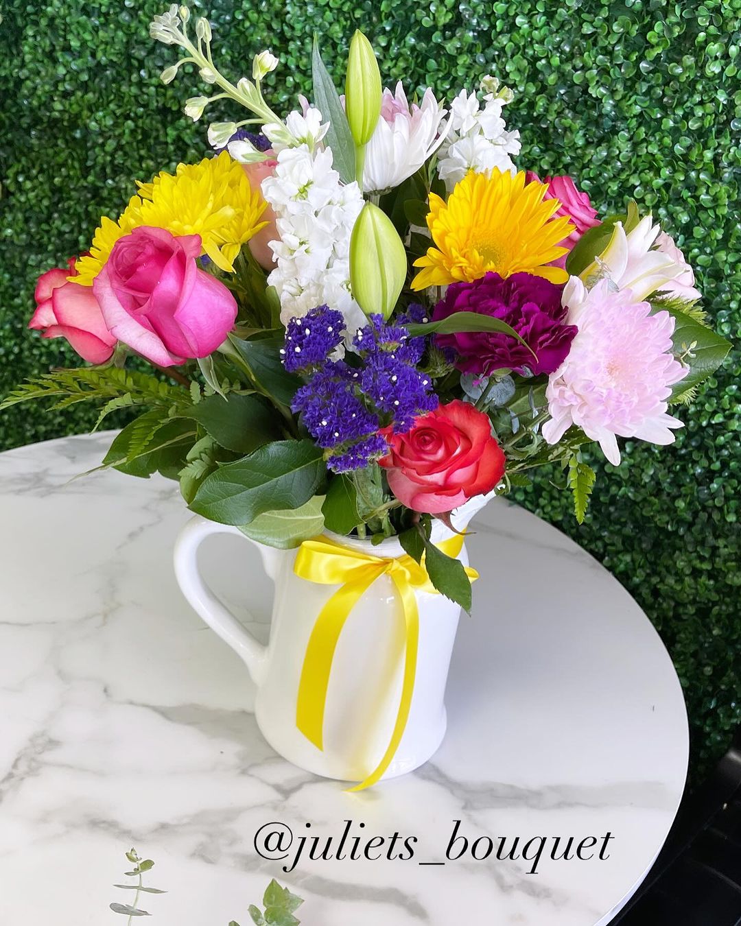 White Ceramic Pitcher Bouquet