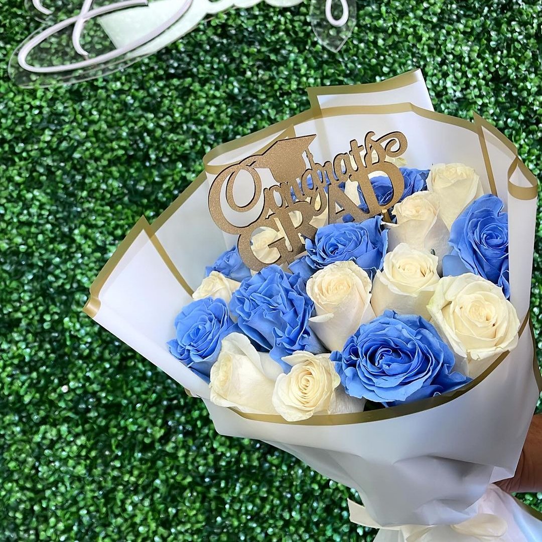 Graduation Flower Bouquet in Blue