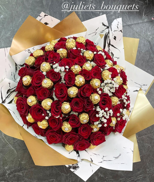 Custom Red Rose Bouquet w/ Chocolates