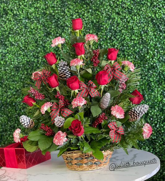 Seasonal Basket for Christmas w/ Pinecones